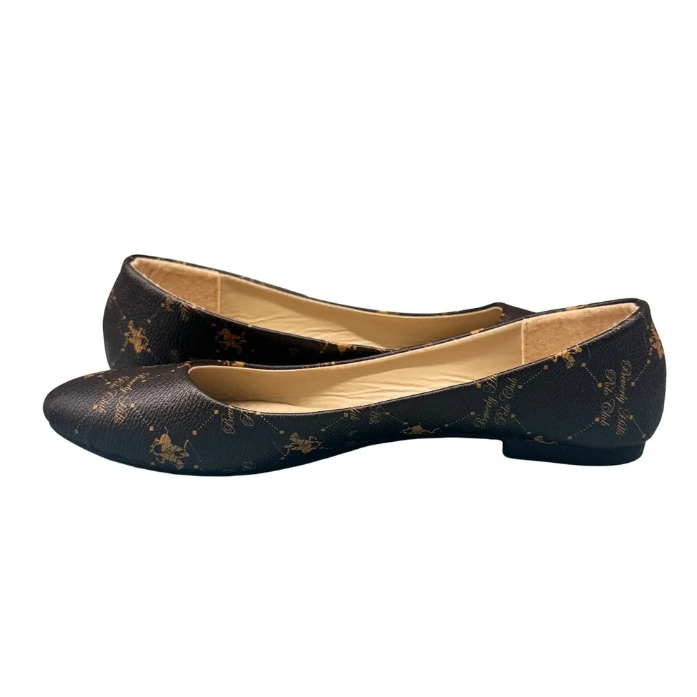 Size 7 - Beverly Hills Polo Club Brown Monogram Ballet Flats Round Toe Shoes